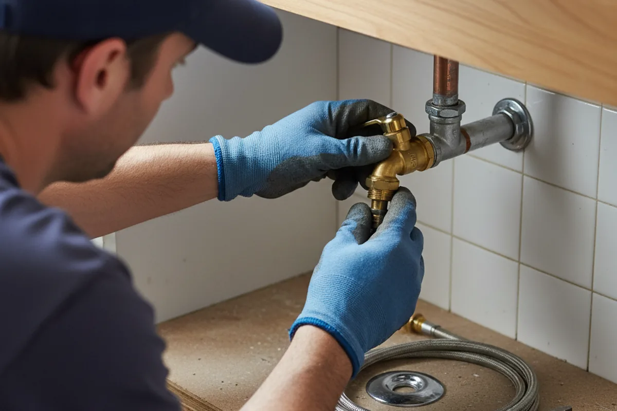 Shutoff valve and fitting work during Burst Pipe Repair in Christmas